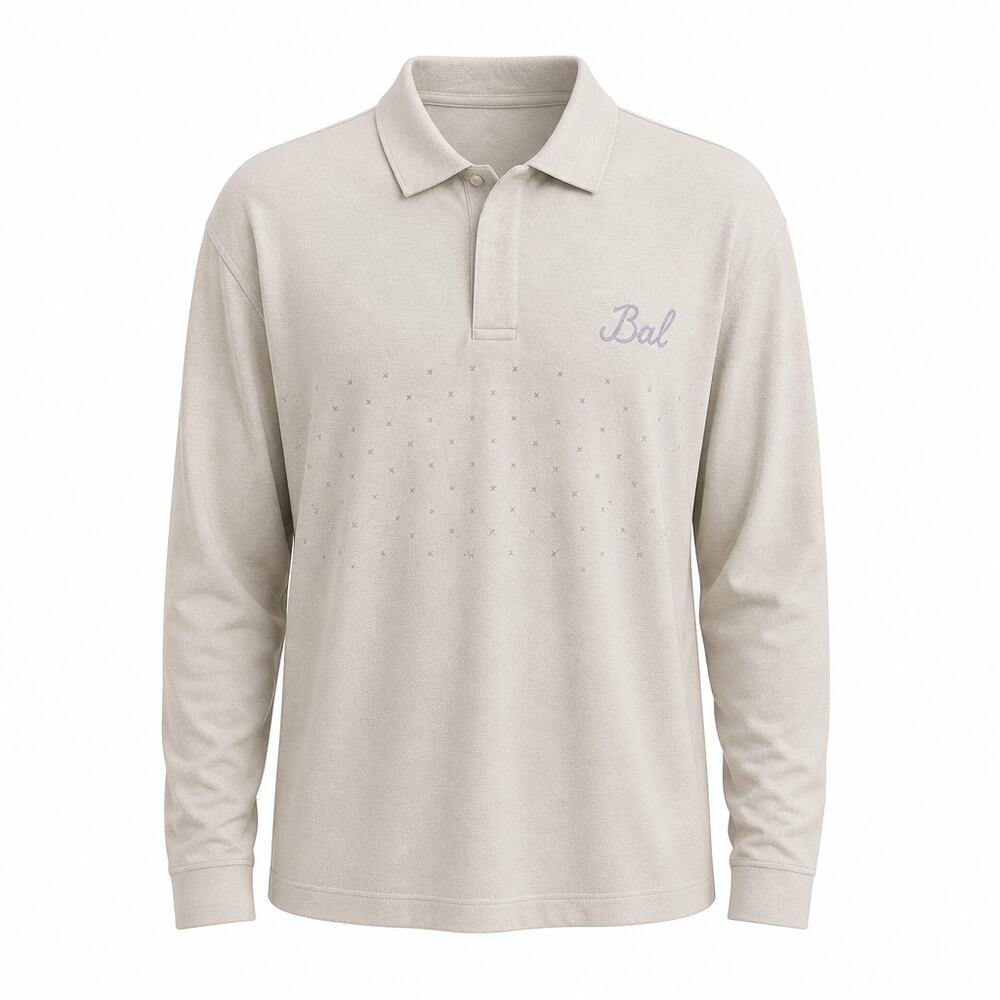Bad Birdie Reflecting Pond Long Sleeve Golf Polo Shirt Mens XL Beige Cotton